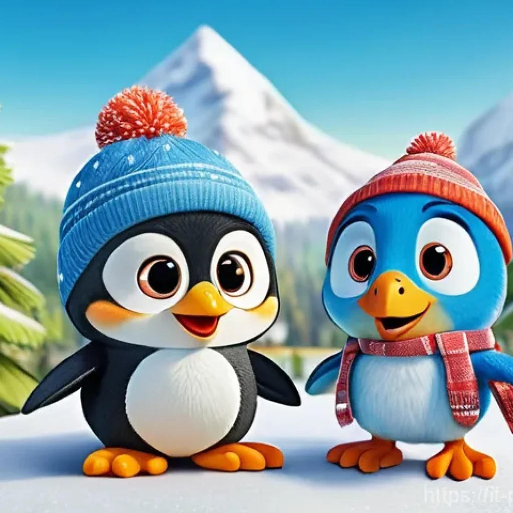뽀로로의 사회적 메시지 전달 - **"An adorable animated scene featuring Pororo the penguin and Crong the dinosaur. Initially, they a...