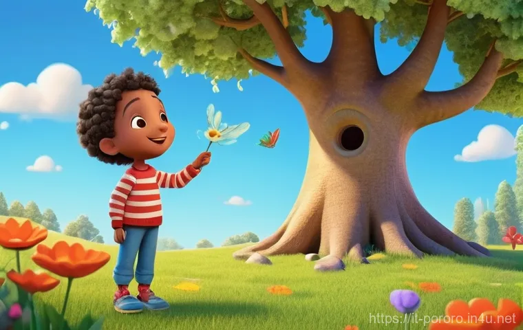 뽀로로의 교육적 효과 연구 - **"Curiosity Ignited: A diverse group of four children, aged approximately 6-9, are enthusiastically...