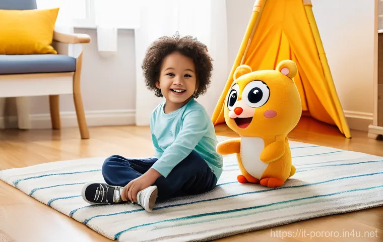 뽀로로 친구들 인기 투표 결과 - A vibrant, cheerful scene of Pororo, Crong, Loopy, Eddy, and Poby playing joyfully in a whimsical, s...