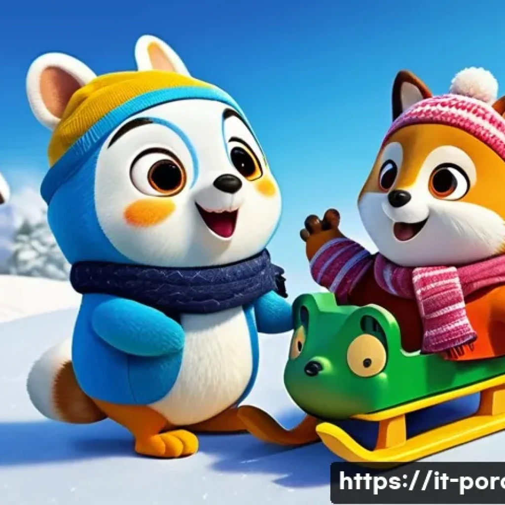 뽀로로의 글로벌 인기 비결 - **A joyful scene of Pororo and his friends playing together in a pristine, snowy landscape.** Pororo...