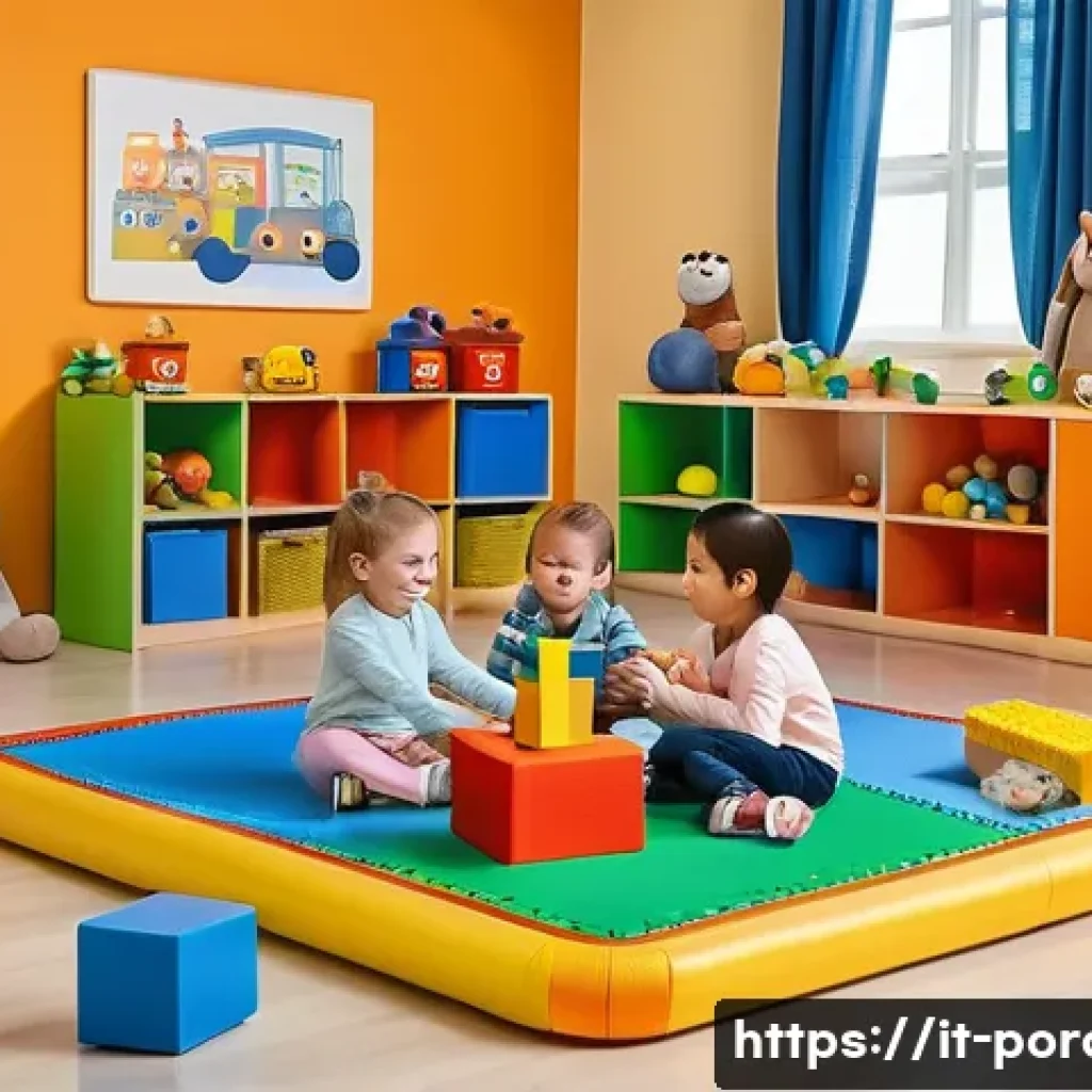 뽀로로 관련 이벤트 참여 후기 - A vibrant indoor playroom scene featuring young children aged 2 to 8 engaged in interactive educatio...