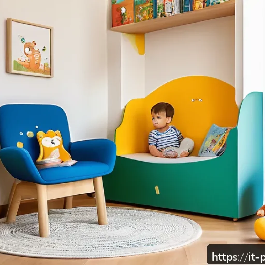 뽀로로 관련 도서 추천 - A colorful, cozy reading corner in an Italian family home designed for young children aged 3-6, feat...