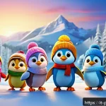 뽀로로 극장판 영화 리뷰 - A vibrant and immersive animation scene featuring Pororo the penguin and his diverse group of friend...