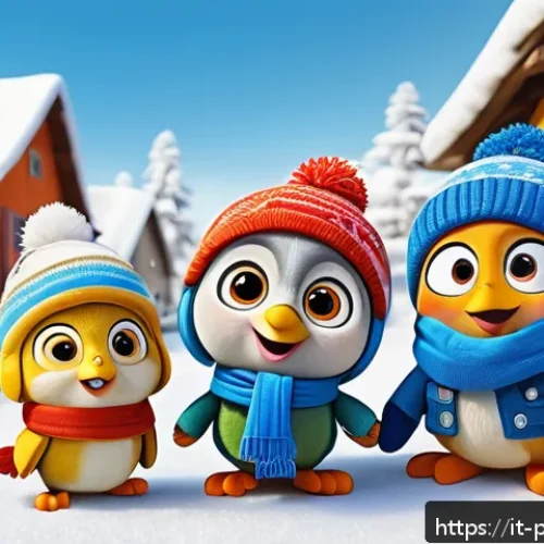 뽀로로의 감성 마케팅 사례 - A vibrant and colorful animated scene featuring Pororo and his friends playing cooperatively in a sn...